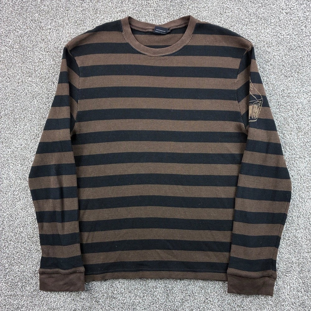 Y2K Vans Thermal Shirt Mens XL Brown Black Striped Waffle Knit Skate Long Sleeve